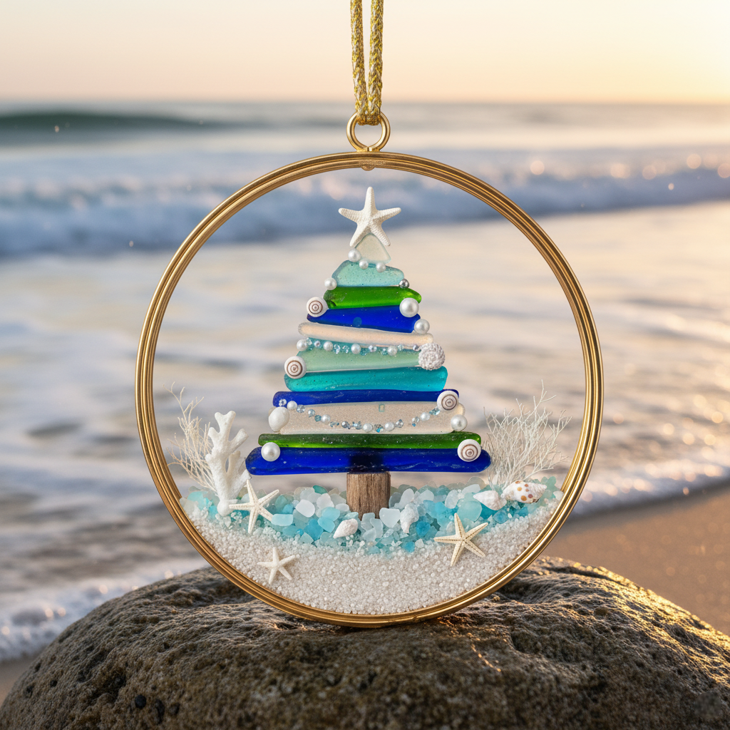 🌊✨Sea Glass Christmas Tree Ornament – Handmade Coastal Holiday Decor