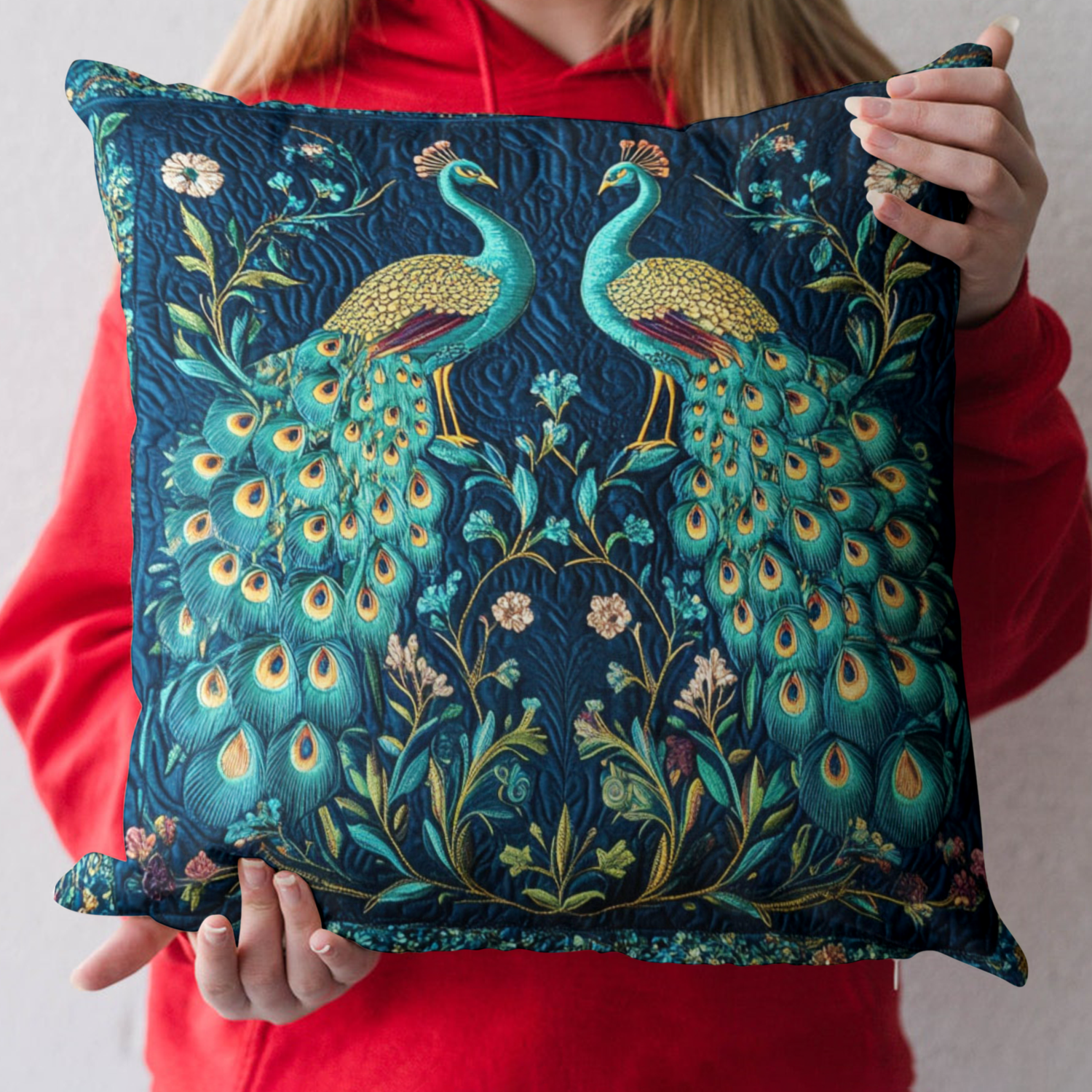 Golden Peacocks Quilted Pillow Case NCU0NT3982