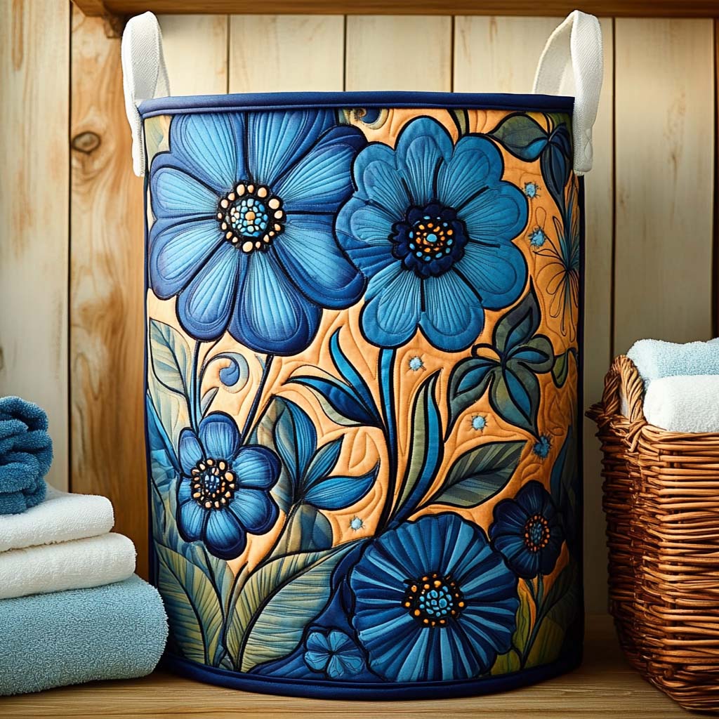 Indigo Bloom Harmony Quilted Laundry Basket NCU0NXD200
