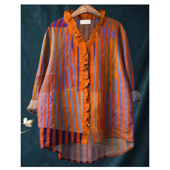 Women's Elegant Cotton and Linen Ruffle Shirt