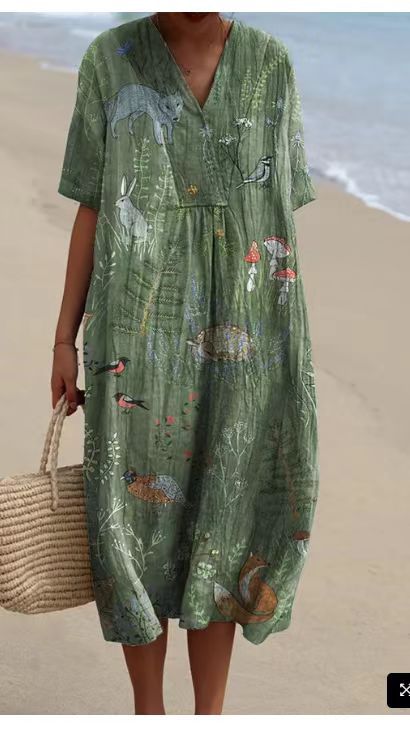 Boho Floral Vintage V Neck Beach Sundress