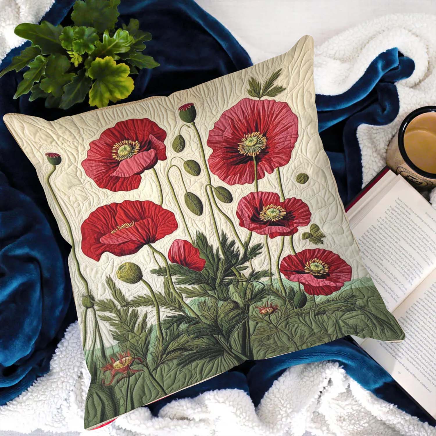Radiant Red Poppies Quilted Pillow Case NCU0NT1088