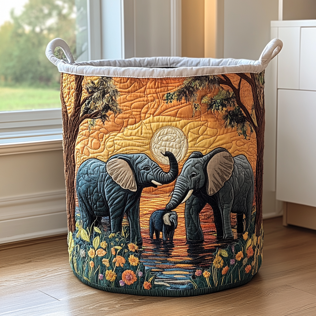 Rustic Elephant Quilted Laundry Basket NCU0DDK621