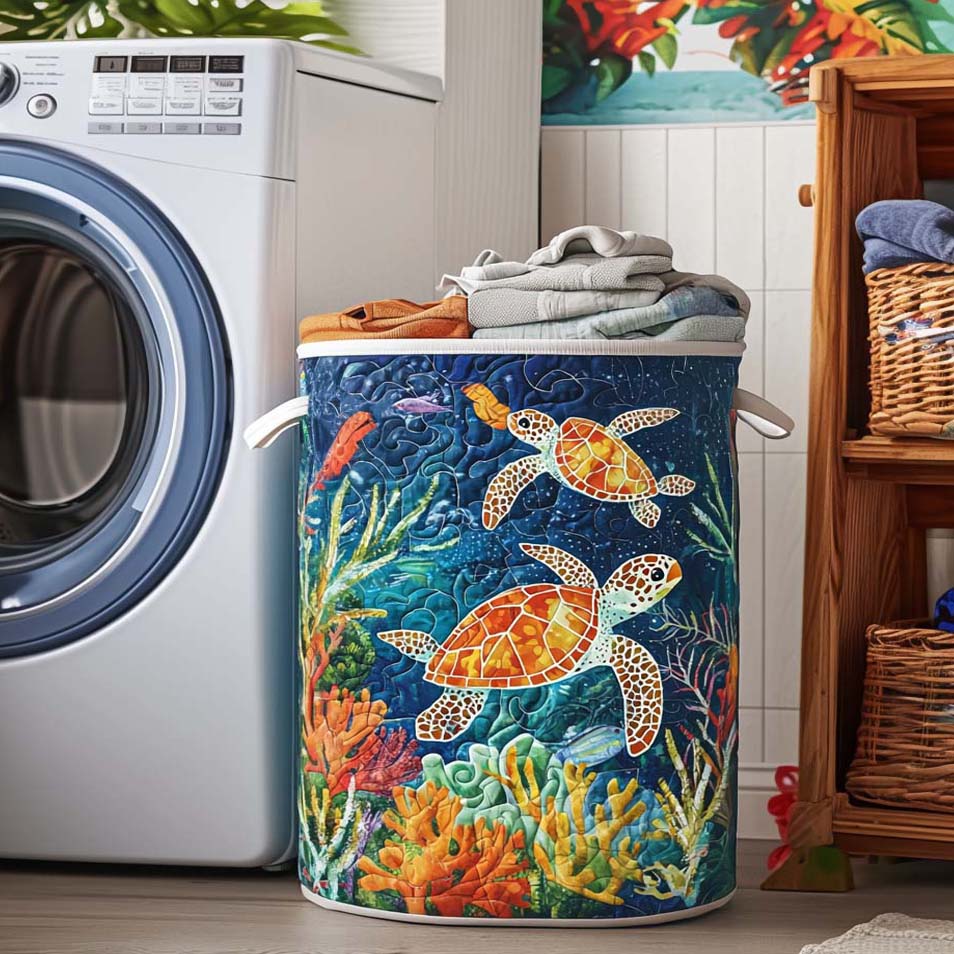 Sea Turtle Quilted Laundry Basket NCU0QN030