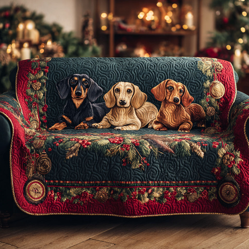Festive Dachshund Delight Quilted Sofa Cover NCU0TV933