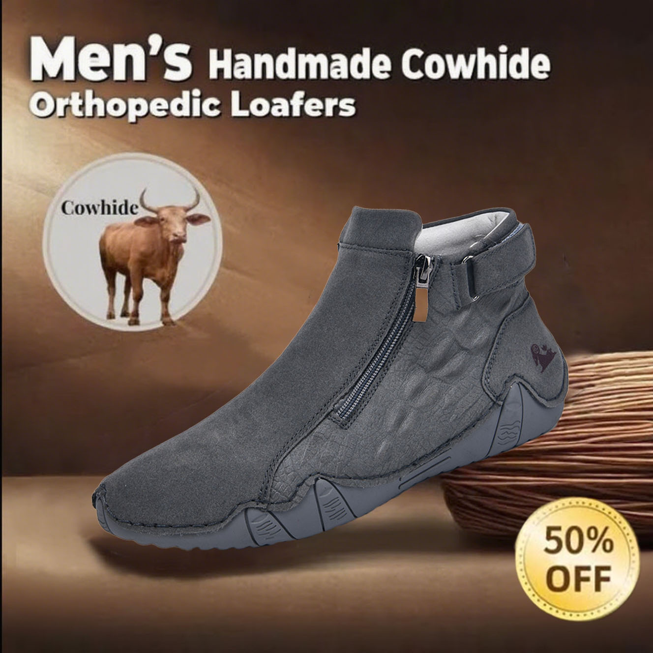 ⏰Last Day 70% OFFCasual leather arch support non-slip wear-resistant high-top loafers