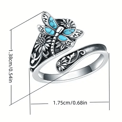 💙Turquoise Dragonfly Sunflower Spoon Ring💍