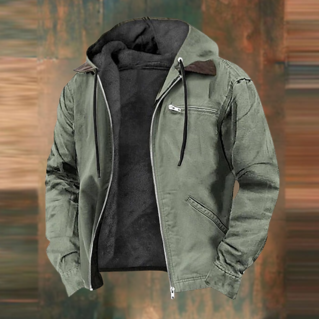 Hooded zip-up fleece-lined jacket