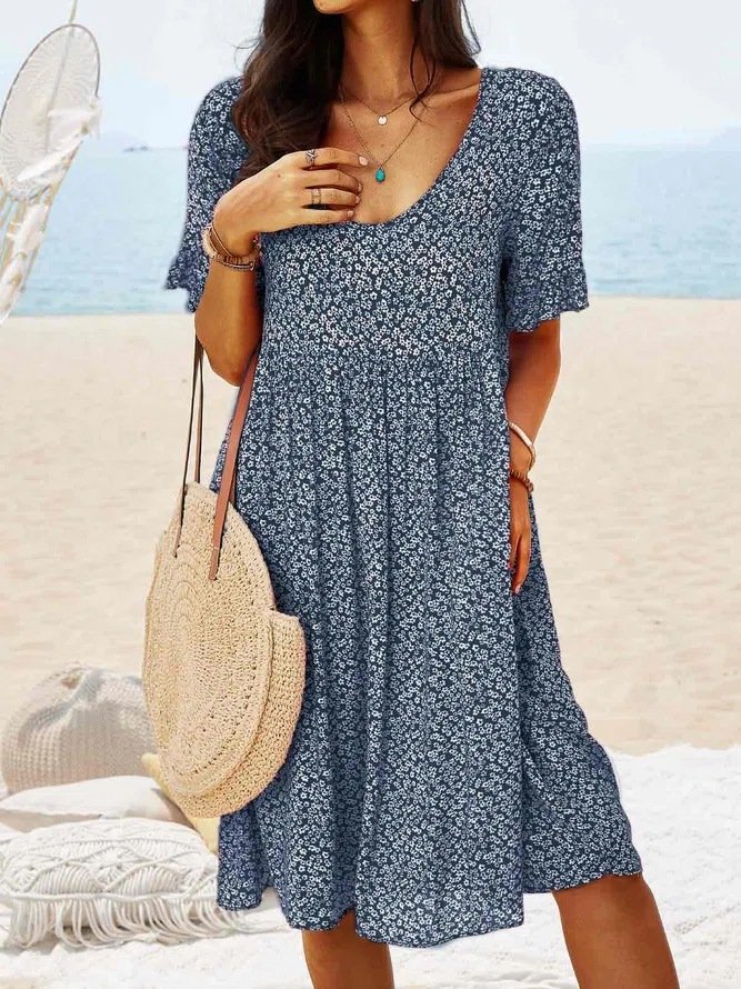 Women's Short Sleeve Floral Long Dress