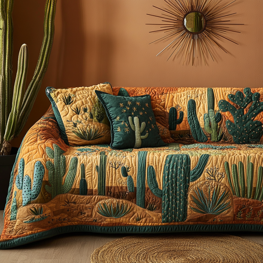 Cactus Garden Quilted Sofa Cover NCU0DK10838