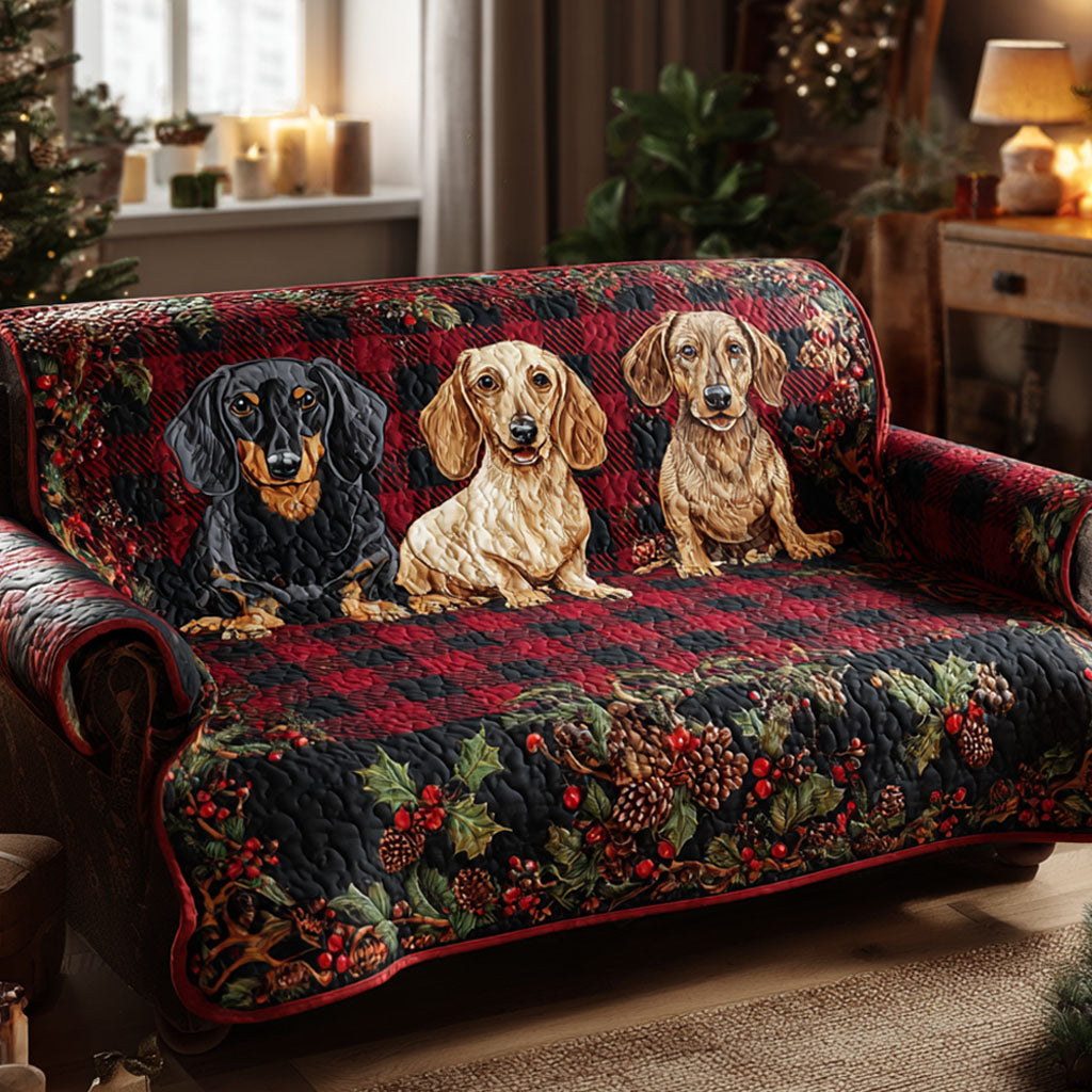 Merry Dachshund Gathering Quilted Sofa Cover NCU0TV935