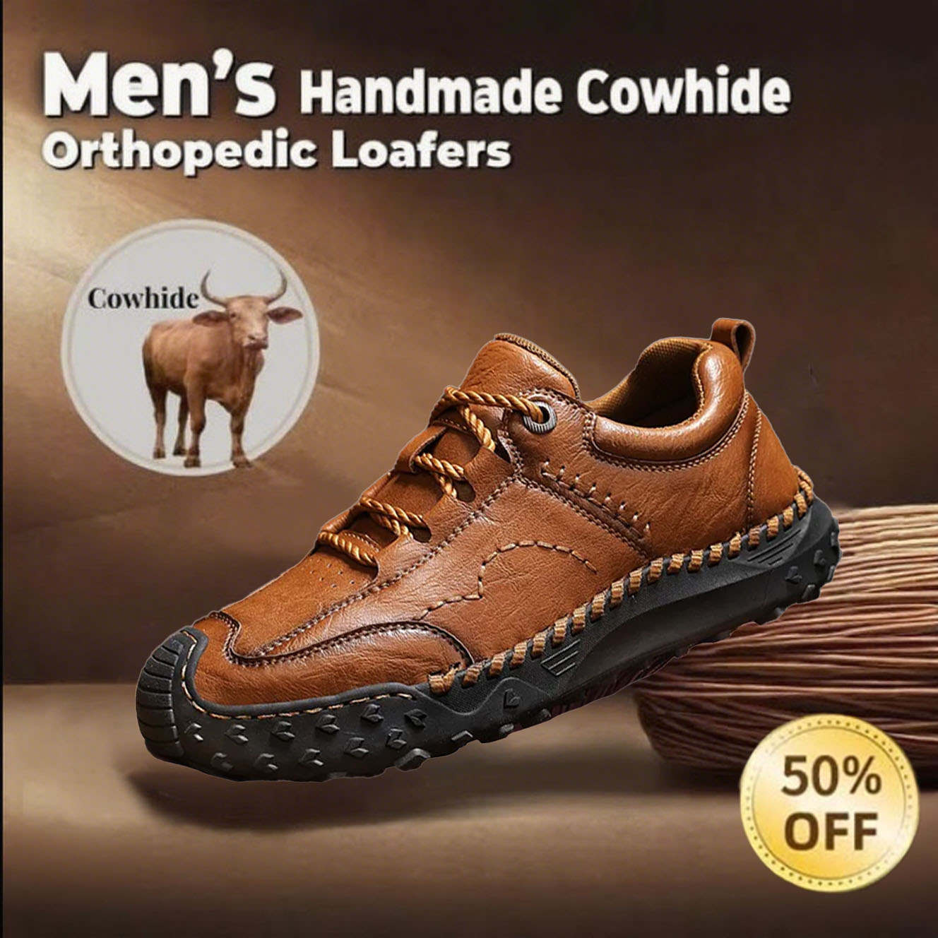 🔥Last day 50% off 🔥Men's Handmade Genuine Leather Non-Slip Loafers with Arch Support