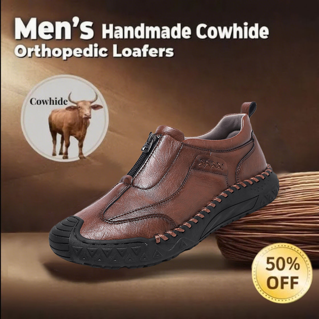 🔥Promotion - 60% OFF Men Casual Leather Loafer Summer Flat Soft Light Shoes wide toe box