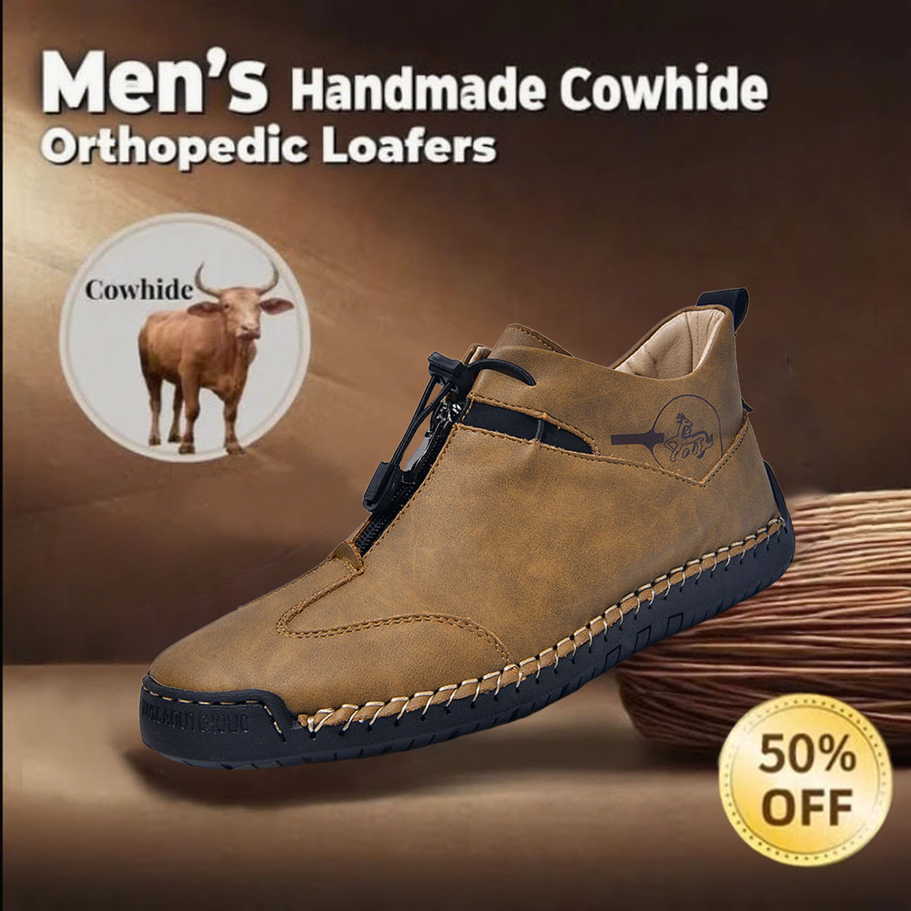 ⏰Limited Time Sale 50% OFF-Men's new handmade genuine leather orthopedic shoes with arch support