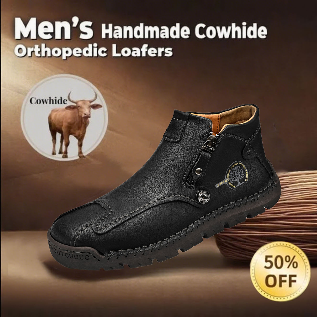 Today 50% OFF🔥Casual leather arch support non-slip wear-resistant high-top loafers