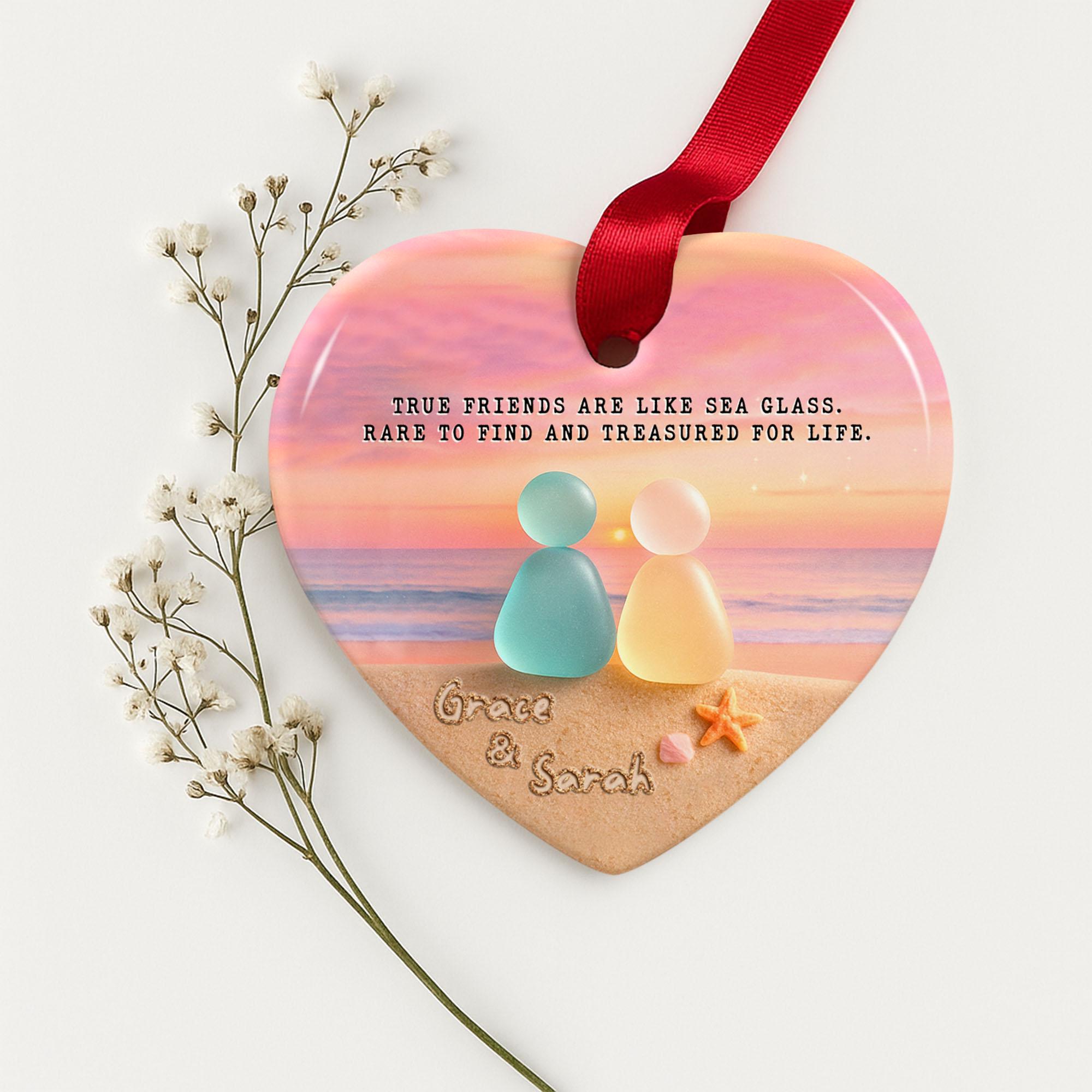 🌈Colorful Heart Sea Glass Friendship Ornament💕