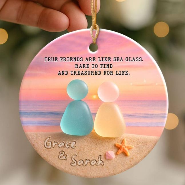 🌈Colorful Heart Sea Glass Friendship Ornament💕