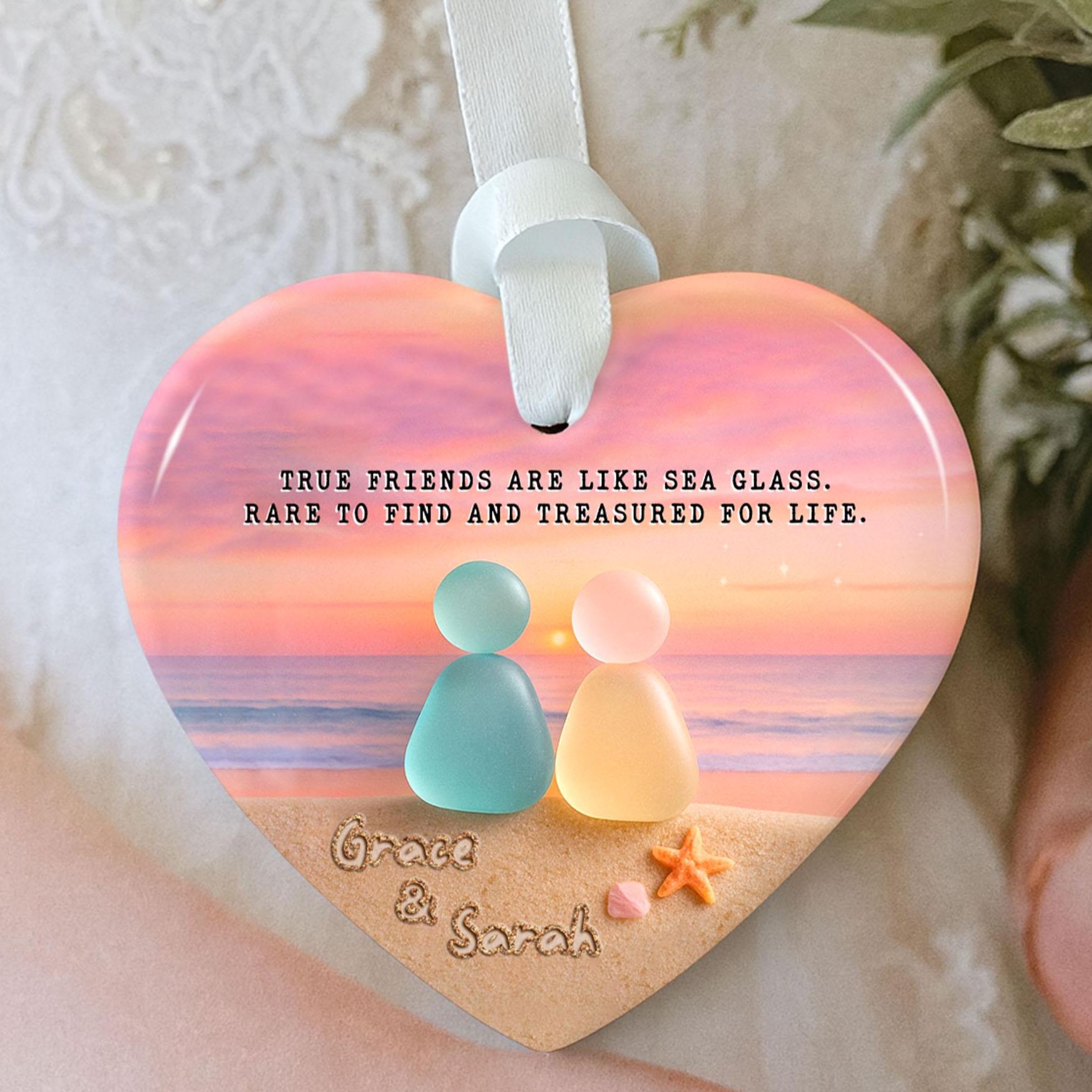 🌈Colorful Heart Sea Glass Friendship Ornament💕