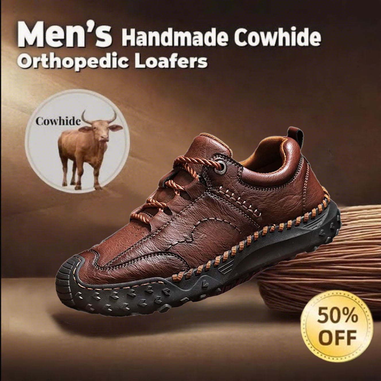 🔥Last day 50% off 🔥Men's Handmade Genuine Leather Non-Slip Loafers with Arch Support