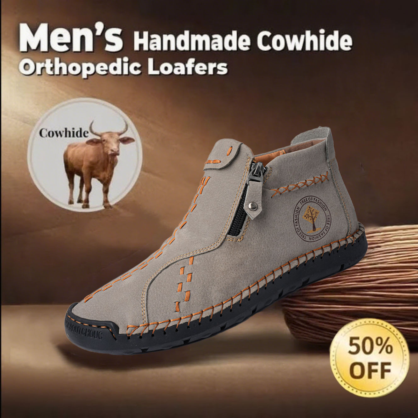 ⏰Last Day 70% OFFCasual leather arch support non-slip wear-resistant high-top loafers