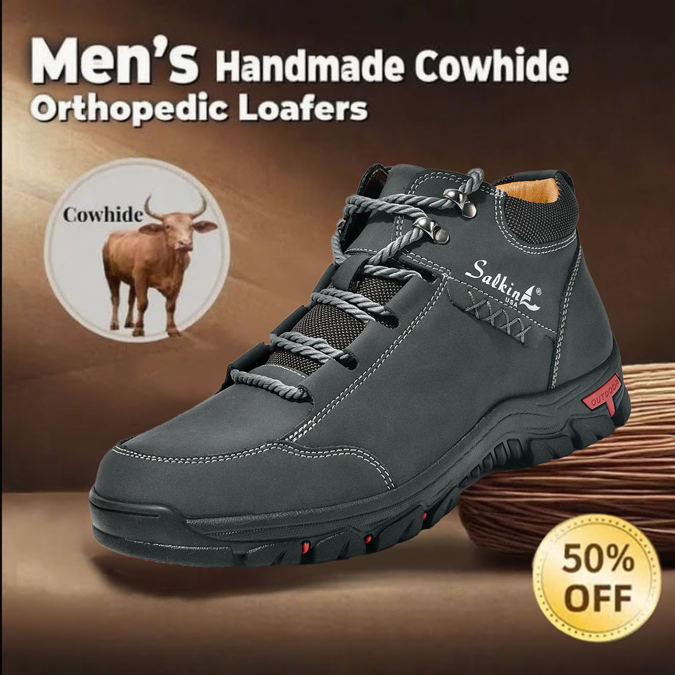 Now 70% OFF🔥Casual leather arch support non-slip wear-resistant high-top loafers