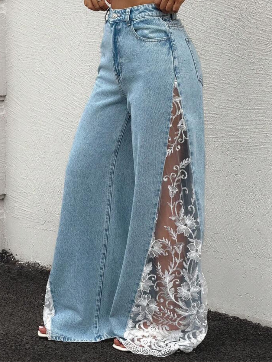 🔥LAST DAY 70% OFF🔥Stylish Casual Spliced lace Denim Jeans