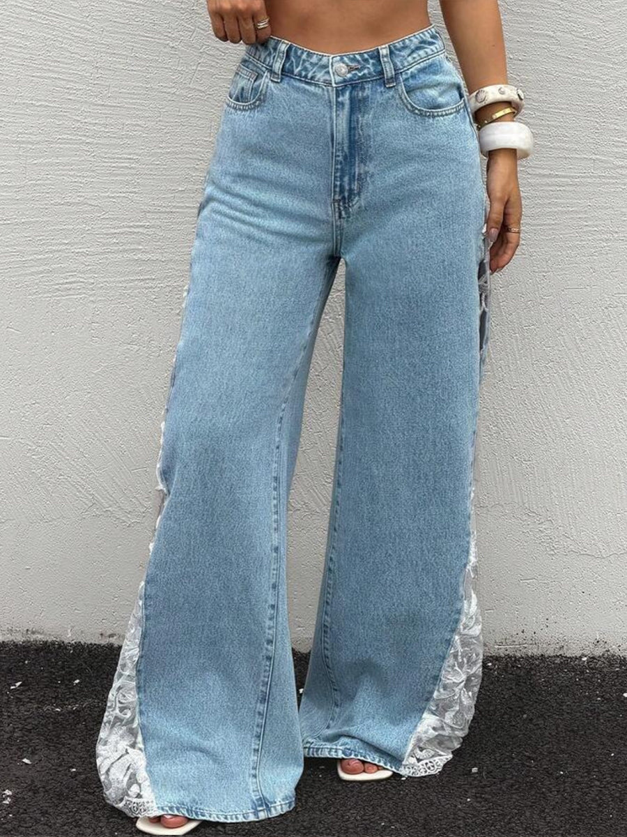 🔥LAST DAY 70% OFF🔥Stylish Casual Spliced lace Denim Jeans