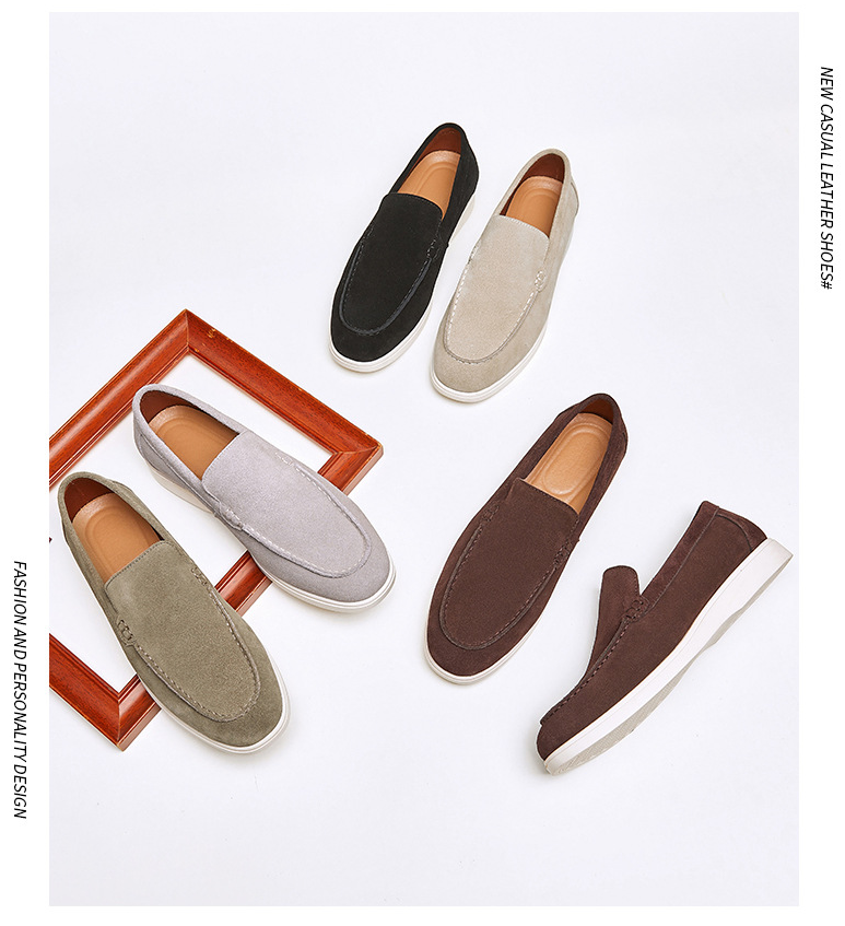 Slip-on casual men's shoes, British style genuine leather frosted loafers, men's lazy loafers
