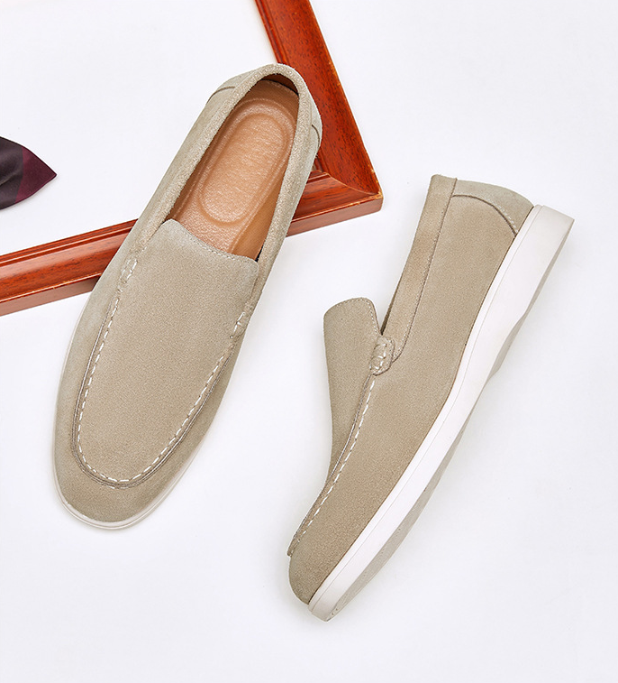 Slip-on casual men's shoes, British style genuine leather frosted loafers, men's lazy loafers