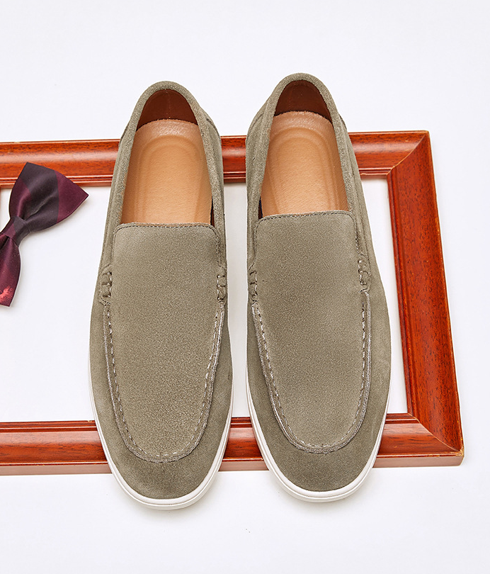 Slip-on casual men's shoes, British style genuine leather frosted loafers, men's lazy loafers