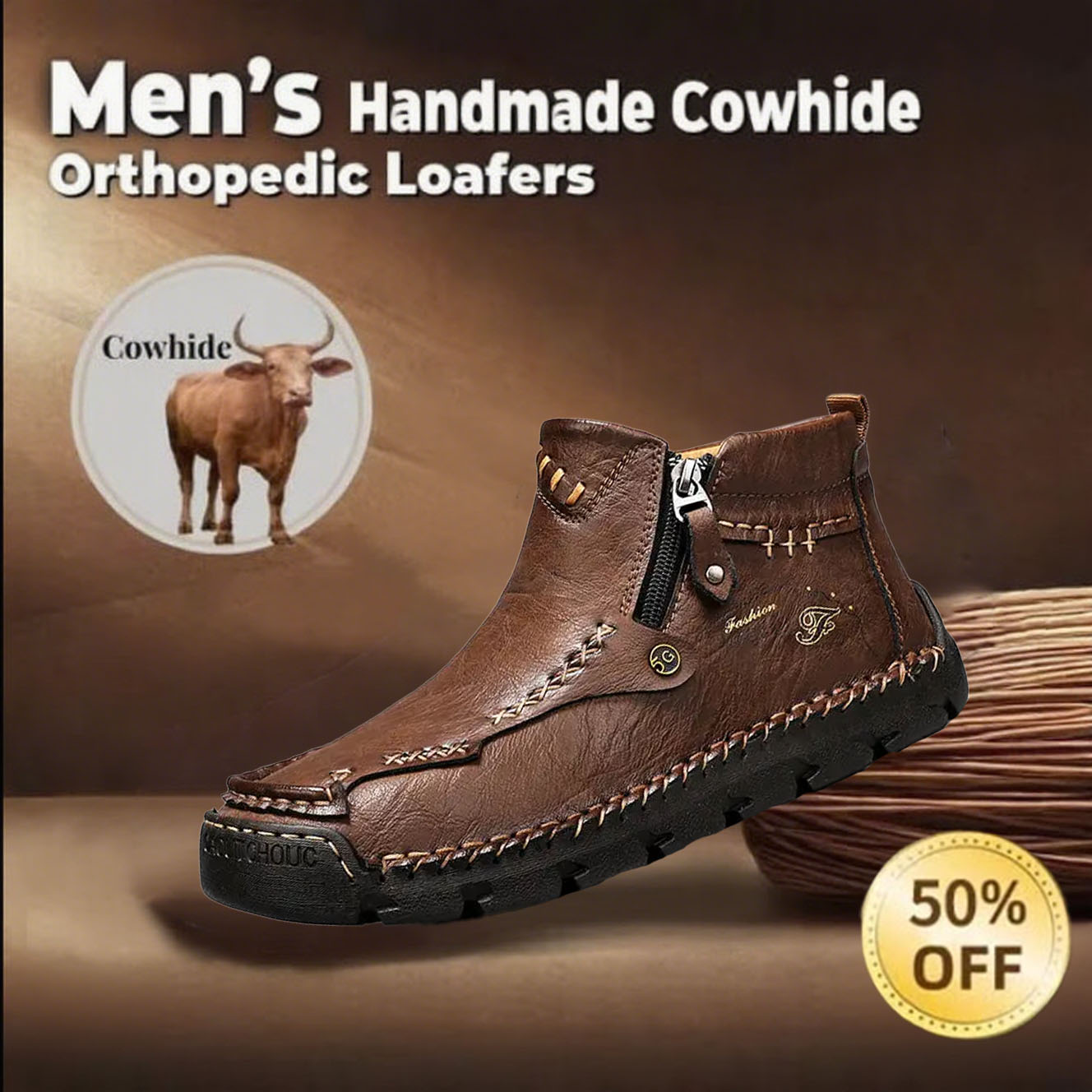 (⏰Last Day 70% OFF🔥)Men's Vintage Leather Ankle Boots – Comfortable & Slip-Resistant