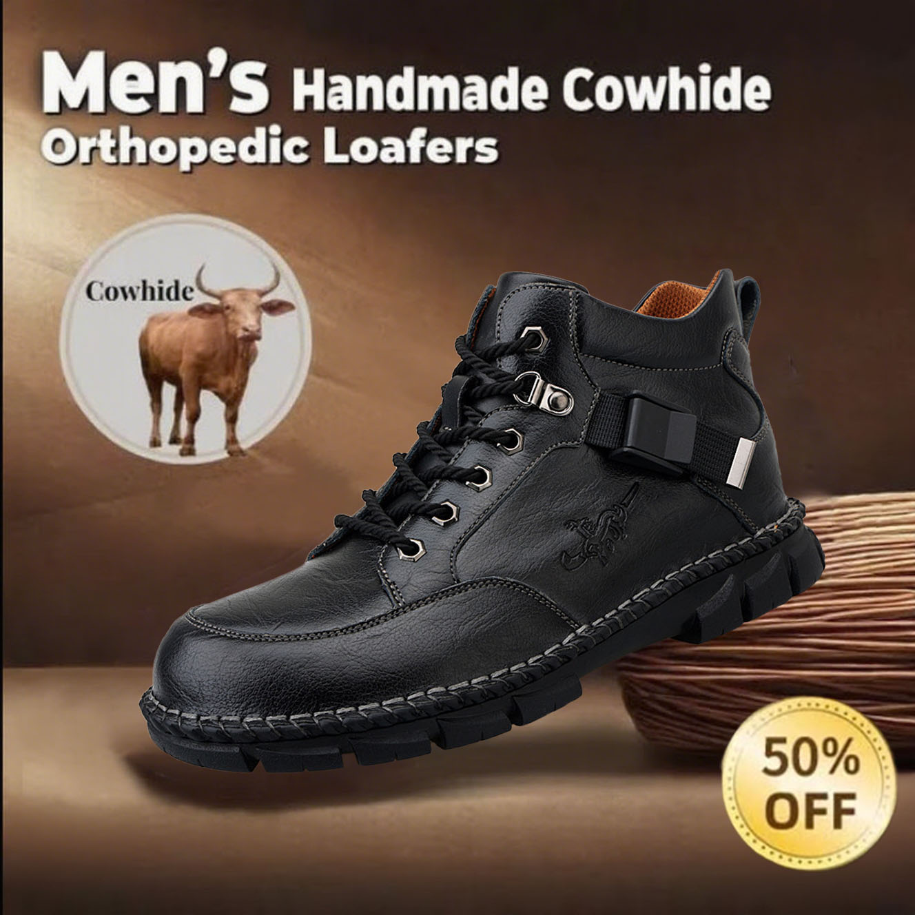 ⏰Final Day 70% OFF Casual leather arch support non-slip wear-resistant high-top loafers