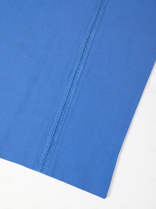 Summer Striped Linen Band‑Collar Shirt – Beach & Smart Short‑Sleeve