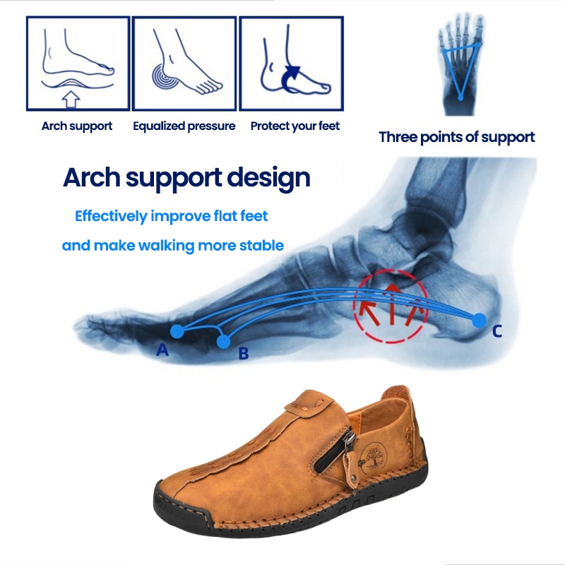 (🎉Last day 50% discount, ending soon) Genuine leather men's casual shoes 👞Hand-sewn - breathable, waterproof ✅Arch support - comfortable walking