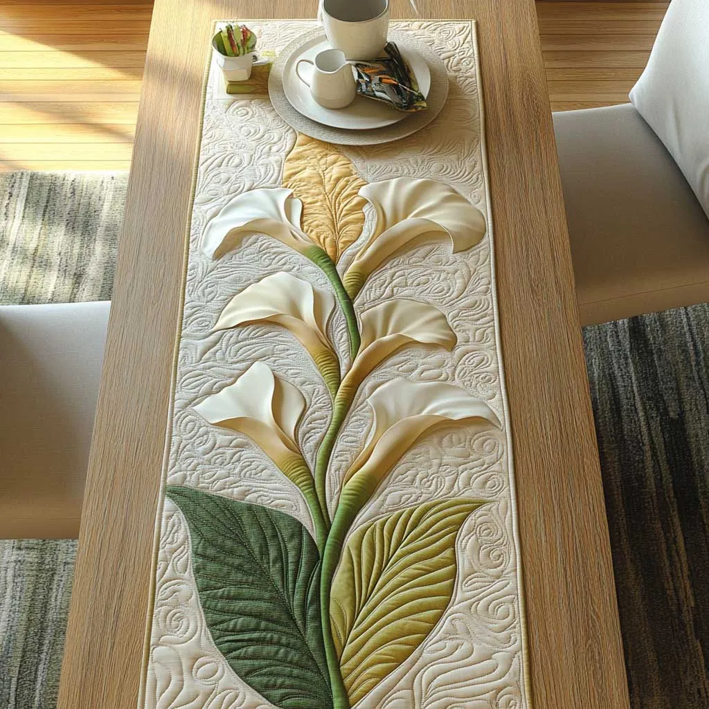 Swirling Flower Pattern Quilted Table Runner