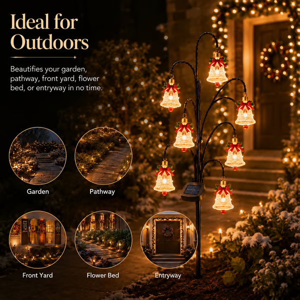 🎄 Solar Christmas tree garden stake with glowing ornaments