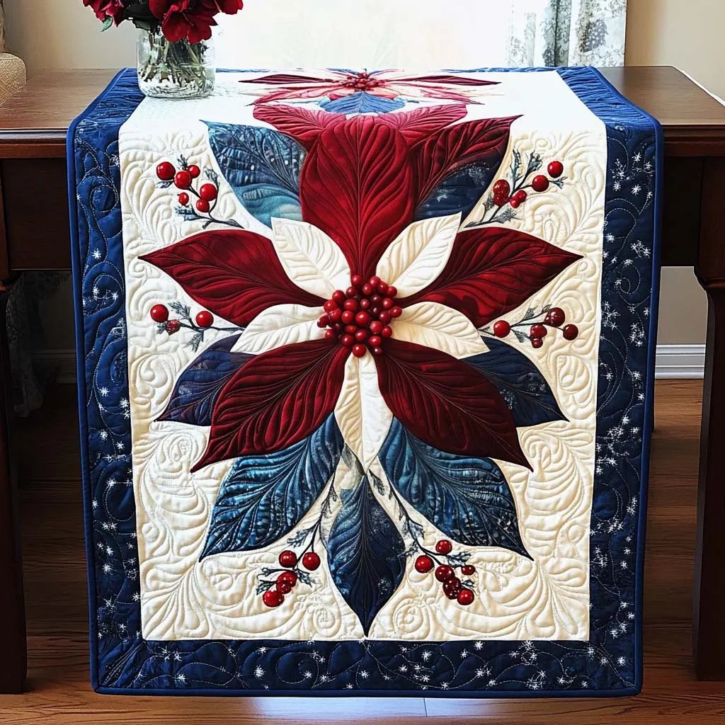 Swirling Petals Pattern Quilted Table Runner