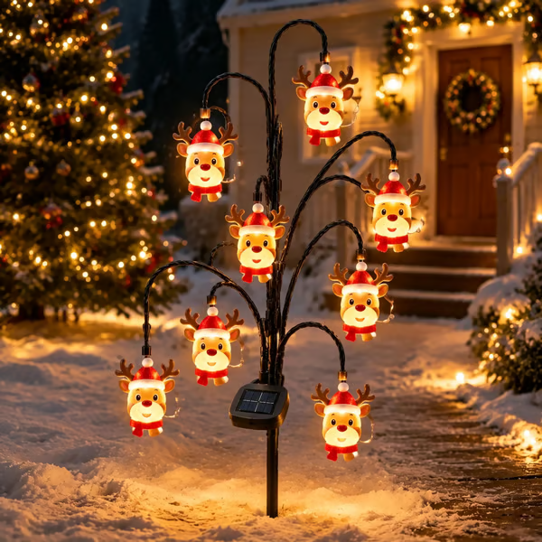 🎄 Solar Christmas tree garden stake with glowing ornaments