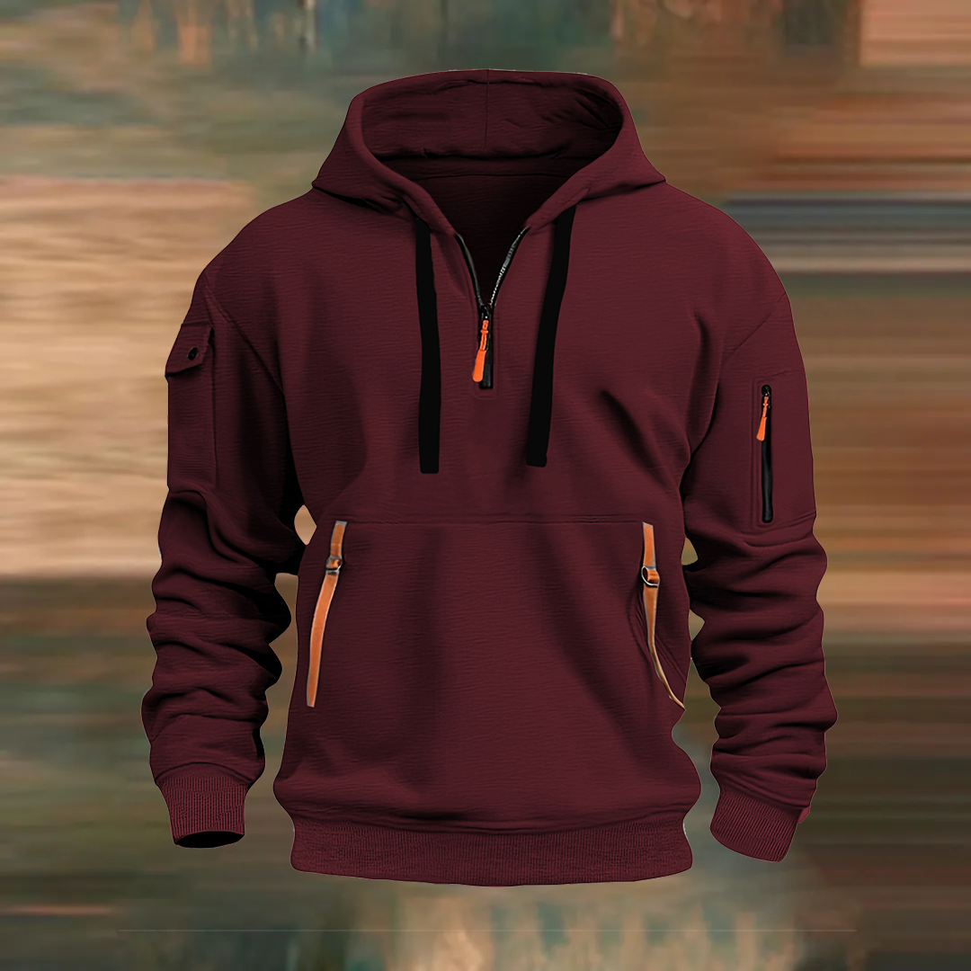 Hooded zip-up sweatshirt with multiple pockets