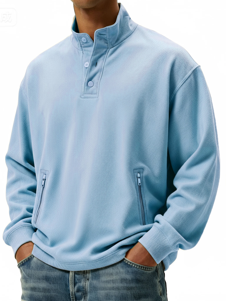 Men's Casual Sportswear Stand-up Collar Sweatshirt With Multiple Zipper Pockets