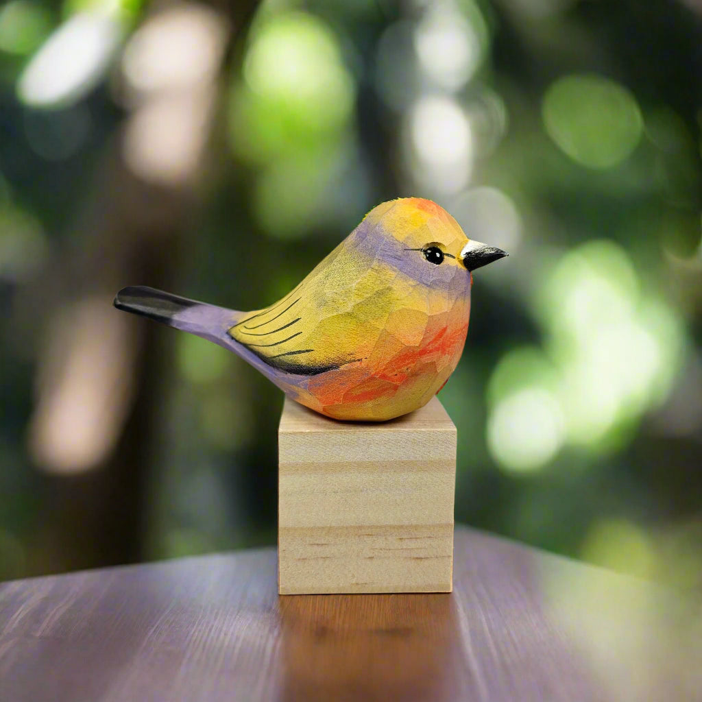 White-browed Tit-warbler Figurines Hand Carved Painted Wooden