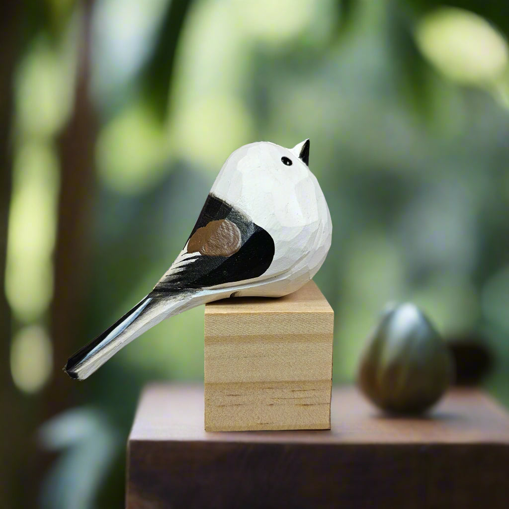 Aegithalidae Bird Figurines Hand Carved Painted Wooden