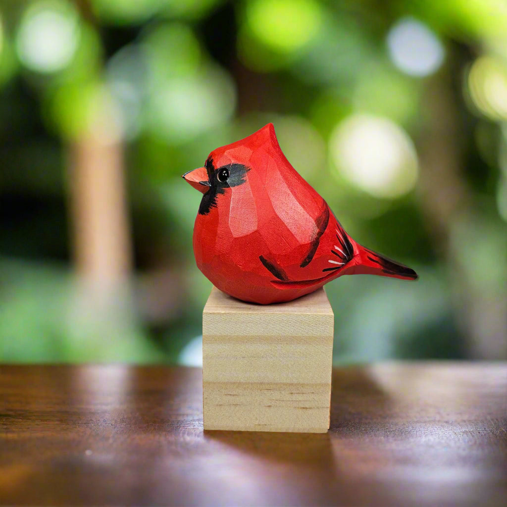 Northern Cardinal Bird Figurines Hand Carved Painted Wooden