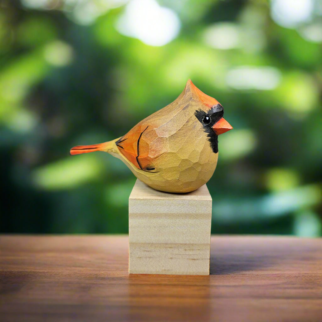 Northern Cardinal Bird Figurines Hand Carved Painted Wooden