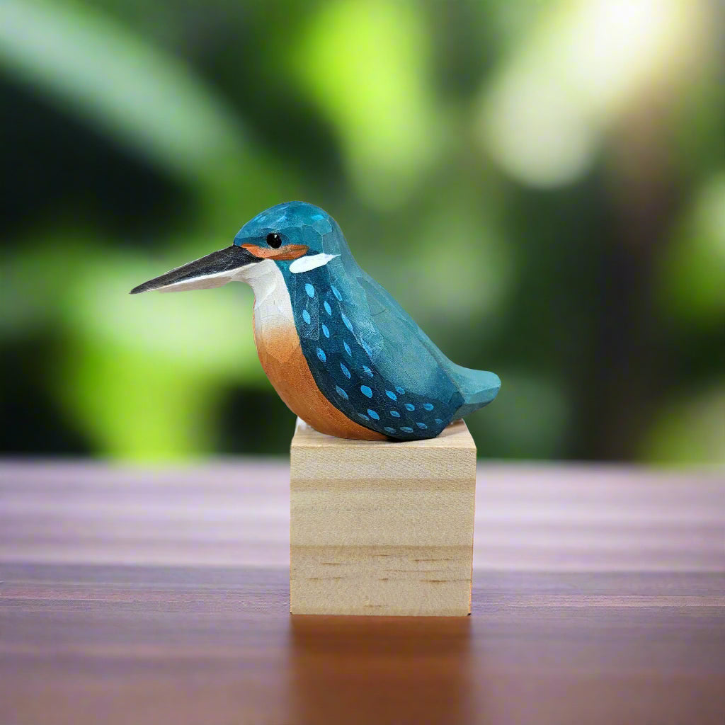 Kingfishers Bird Figurine Hand Carved Painted Wooden