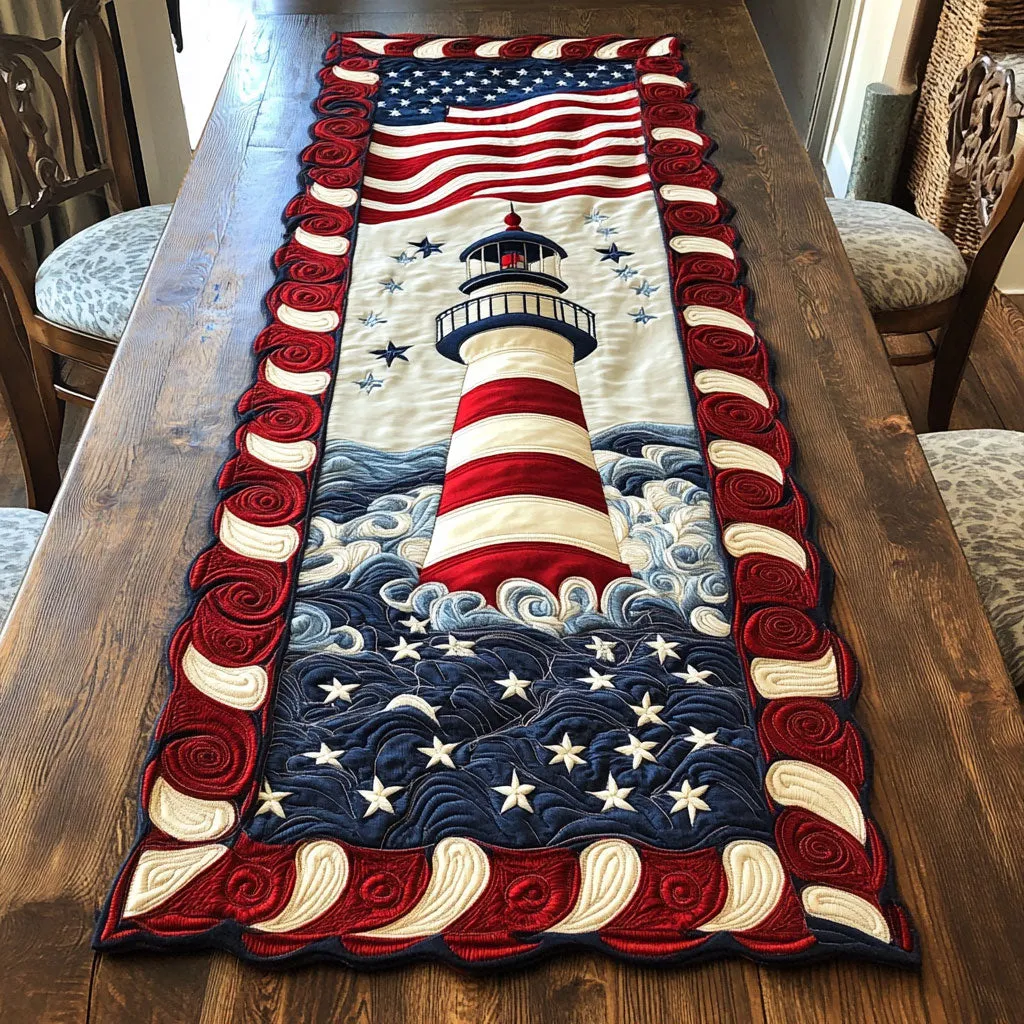Swirling Patriotic Pattern Quilted Table Runner
