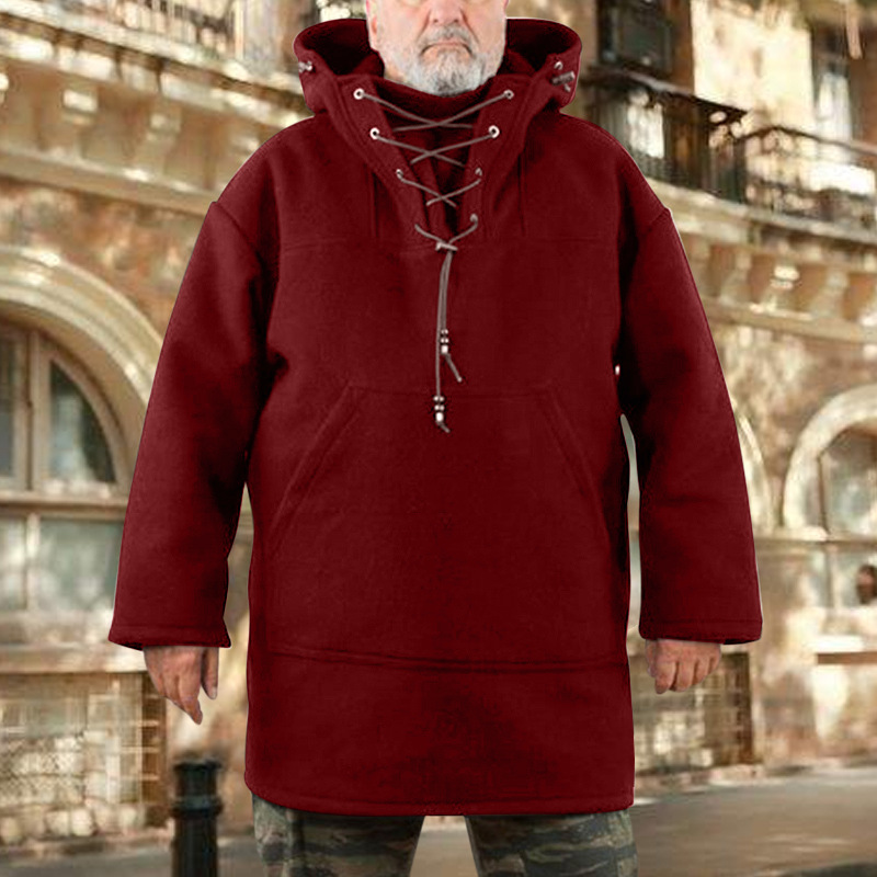 Men's Warm Wool Long Hooded Jacket