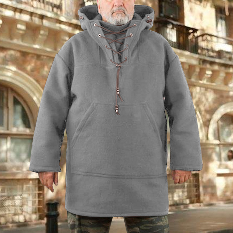 Men's Warm Wool Long Hooded Jacket