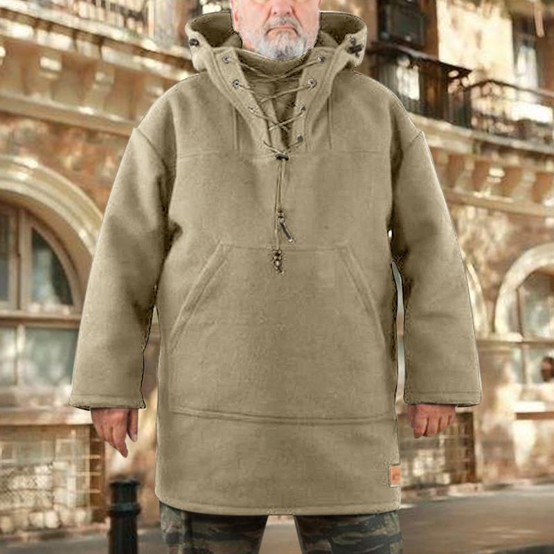 Men's Warm Wool Long Hooded Jacket