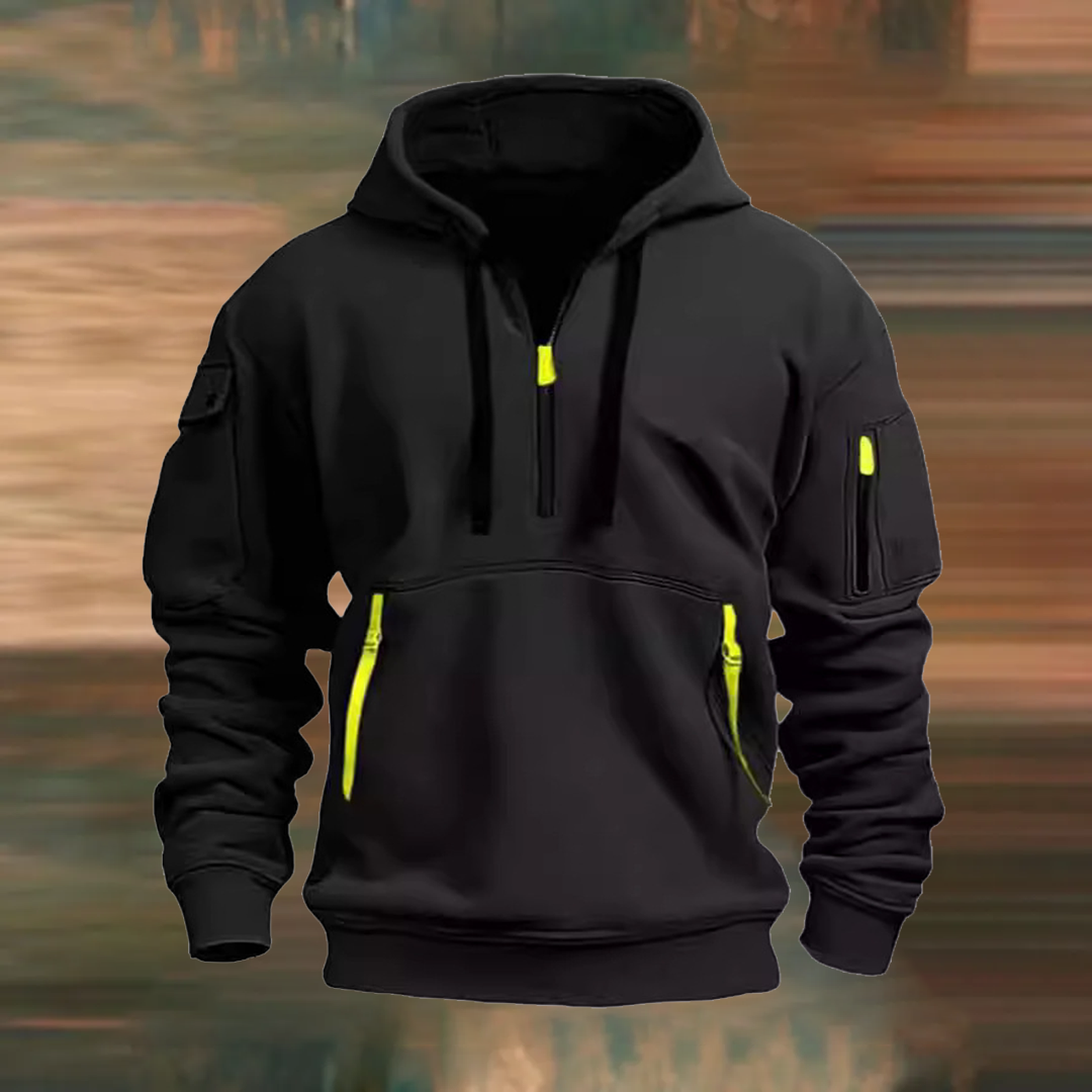 Hooded zip-up sweatshirt with multiple pockets